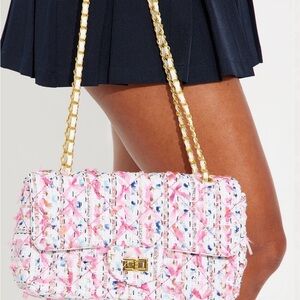 Fashion Nova Pink Tweed Chain Shoulder Bag